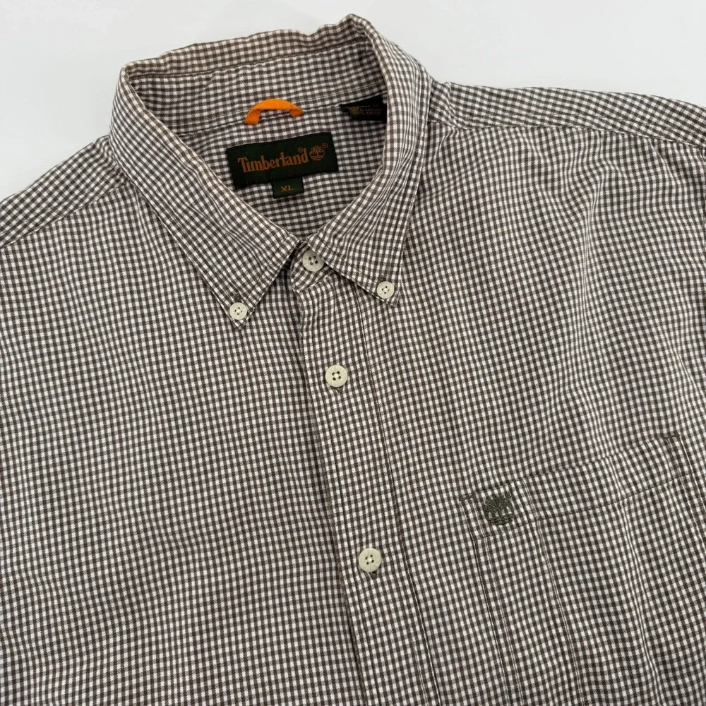Vintage Y2K Timberland XL Brown Gingham Short Sleeve Button Down Shirt Mens
